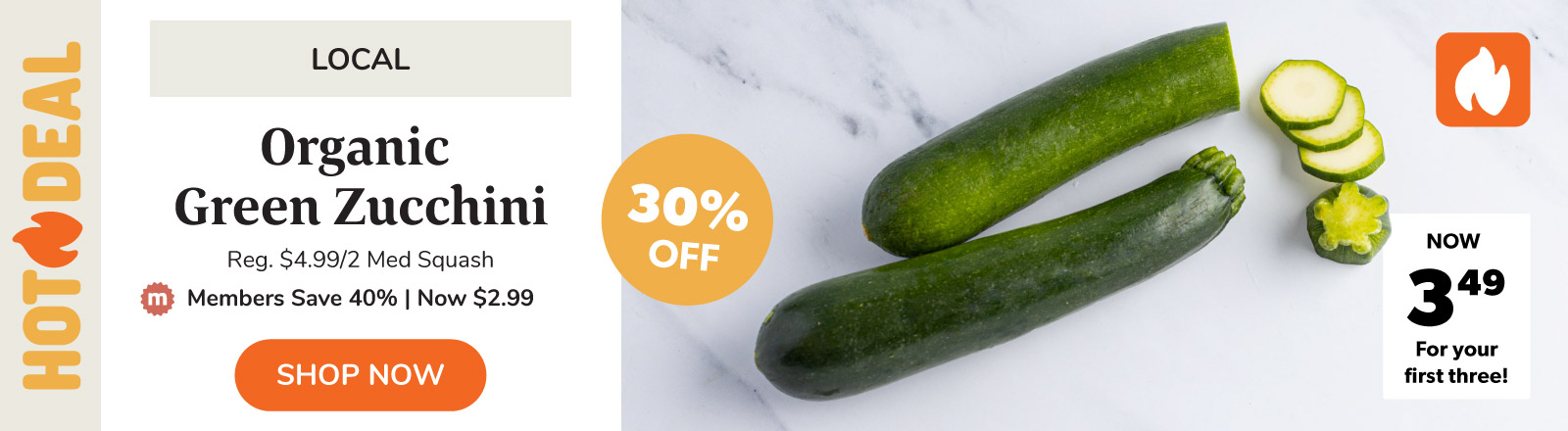 30% off organic green Zucchini