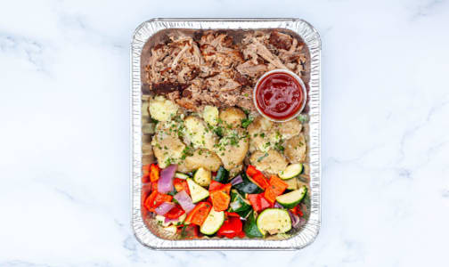 BBQ Pulled Pork with Roasted Vegetables & Garlic Smashed Potatoes- Code#: LL0092