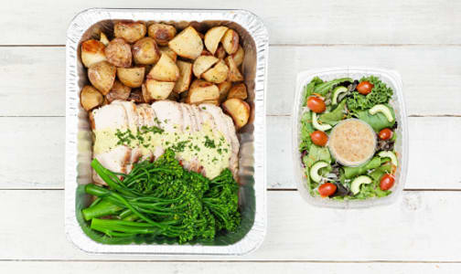 Mojo Pork Loin with Roasted Potatoes and Chili Glazed Broccolini & Salad- Code#: LLK0077