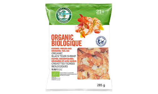 Organic Black Tiger Shrimp - Cooked, Peeled, Deveined, Tail On (Frozen)- Code#: MP1174