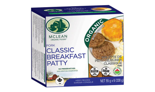 Organic Classic Pork Breakfast Patty (Frozen)- Code#: MP1624