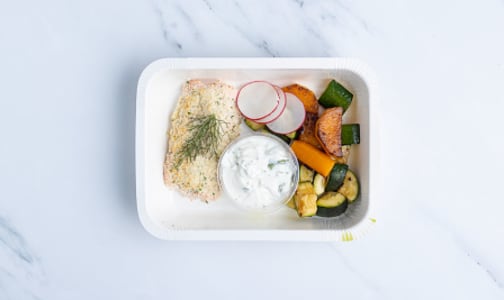 Keto Crusted Salmon with Roasted Seasonal Vegetables- Code#: PM1151