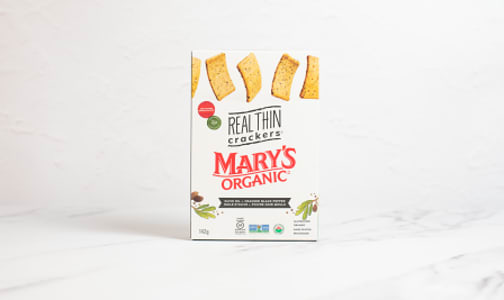 Organic REAL THIN Crackers, Olive Oil + Black Pepper- Code#: SN2220