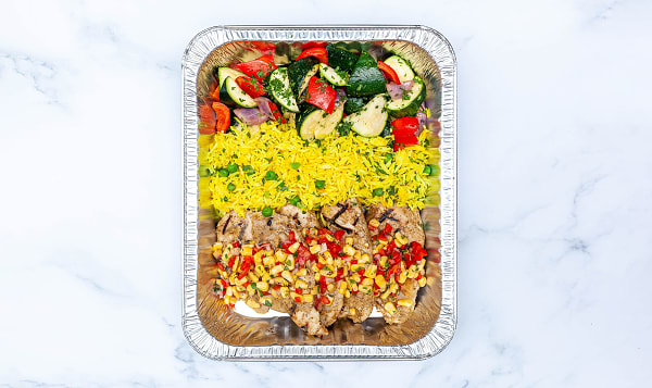 Caribbean Jerk Chicken with Roasted Vegetables and Basmati Rice
