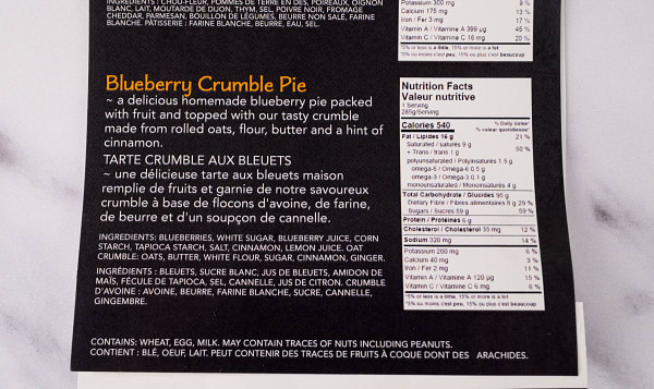 Cauliflower, Potato And Cheddar Pie And Blueberry Crumble Pie (Frozen)
