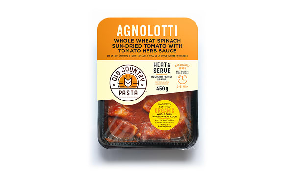 Whole Wheat Spinach Agnolotti With Tomato Sauce