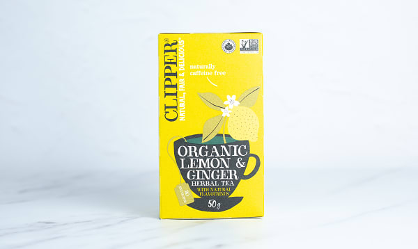 Clipper Tea, Lemon & Ginger, Organic Tea with Ginger Root and Lemongrass,  Plant Based Herbal Tea, Caffeine-Free British Tea, 1 Pack, 20 Unbleached  Tea