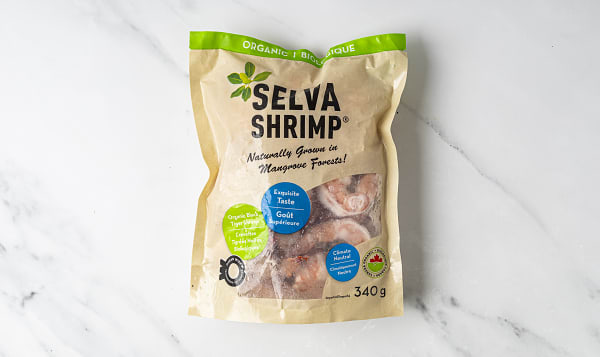 Selva Organic Black Tiger Shrimp 26/30 Cooked, Peeled, Tail-On (Frozen)