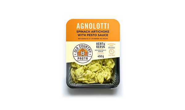 Spinach Artichoke Agnolotti with Pesto Sauce - Heat & Serve