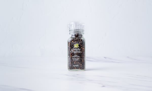 Organic Black Peppercorns in Glass Bottle with Adjustable Grinder