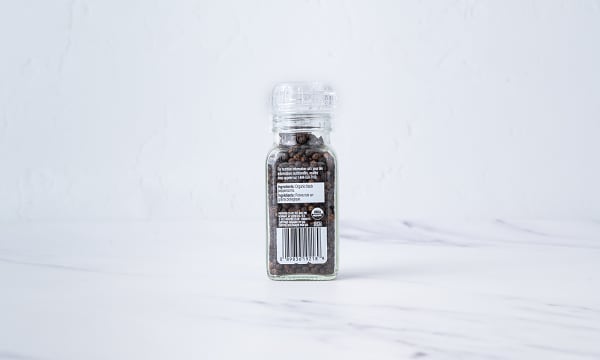 Organic Black Peppercorns in Glass Bottle with Adjustable Grinder