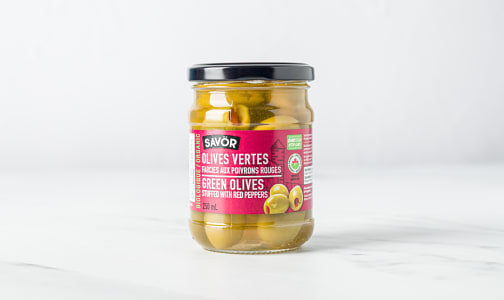 Organic Green Stuffed Olives with Red Peppers- Code#: BU0766