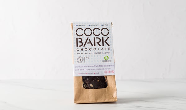 COCOBARK Vegan 70% dark with Dried Cherry and Oats