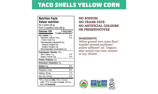 Organic Yellow Corn Taco Shells