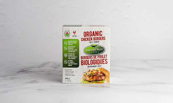 Organic Fully Cooked Chicken Burgers (Frozen)