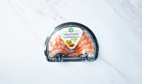 Organic Black Tiger Shrimp Half Ring - Cooked, Peeled, Deveined, Tail On
